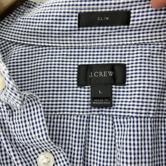 J. CREW SLIM FIT Gingham Blue Shirt Size L - Picture 4 of 6